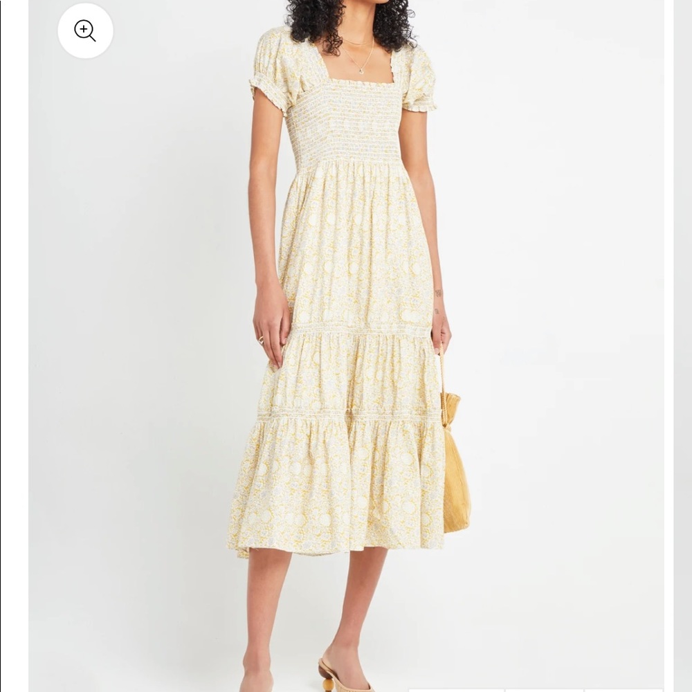 O.P.T Daphne floral print midi maxi dress with touched top and puff sleeves